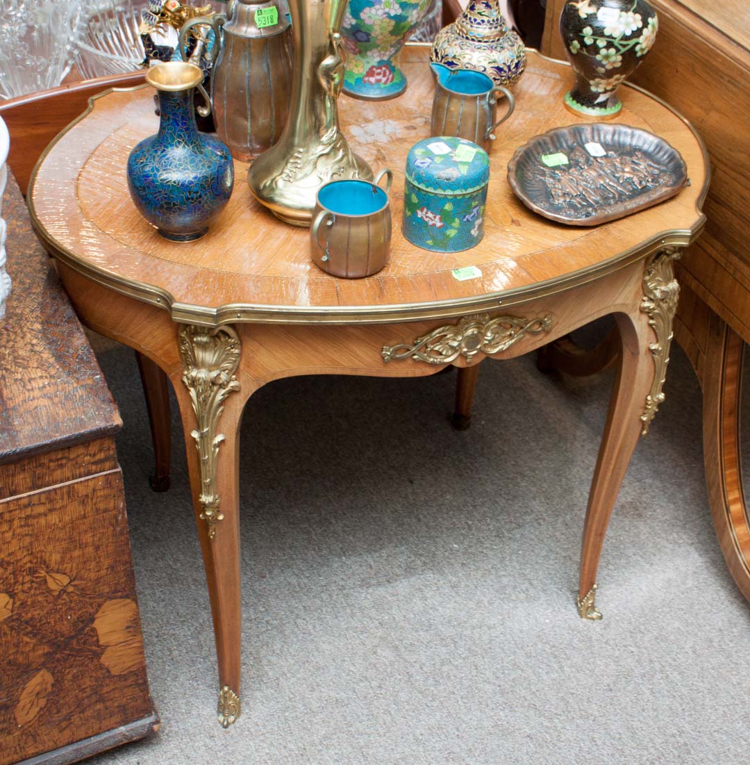 Appraisal: Louis XV style ormolu mounted side table floral marquetry inlaid