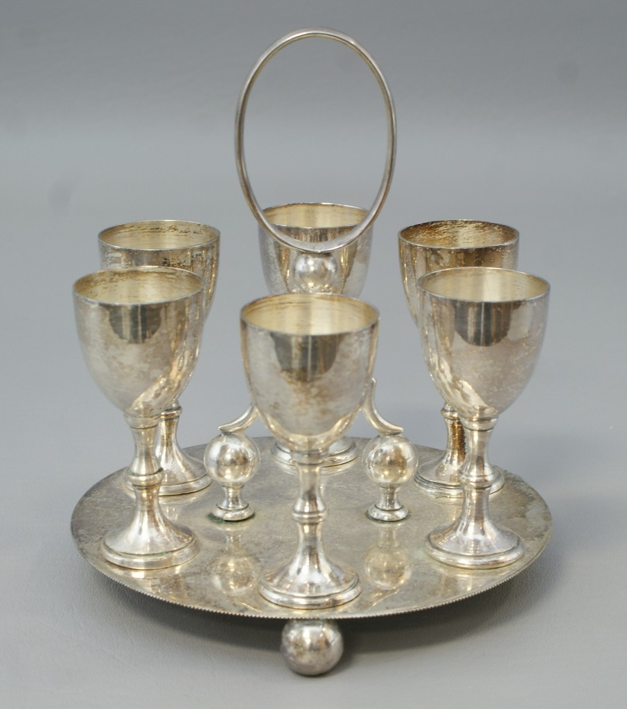 Appraisal: Plated silver English egg stand h d