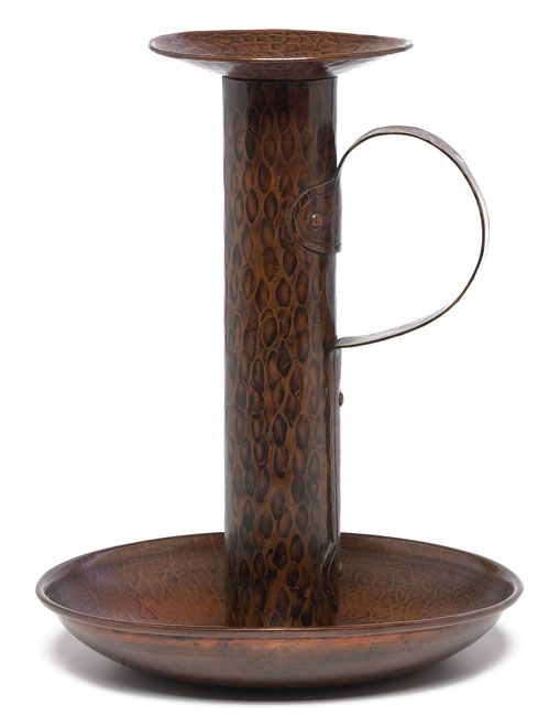 Appraisal: Gustav Stickley chamberstick hammered copper with original patina impressed mark