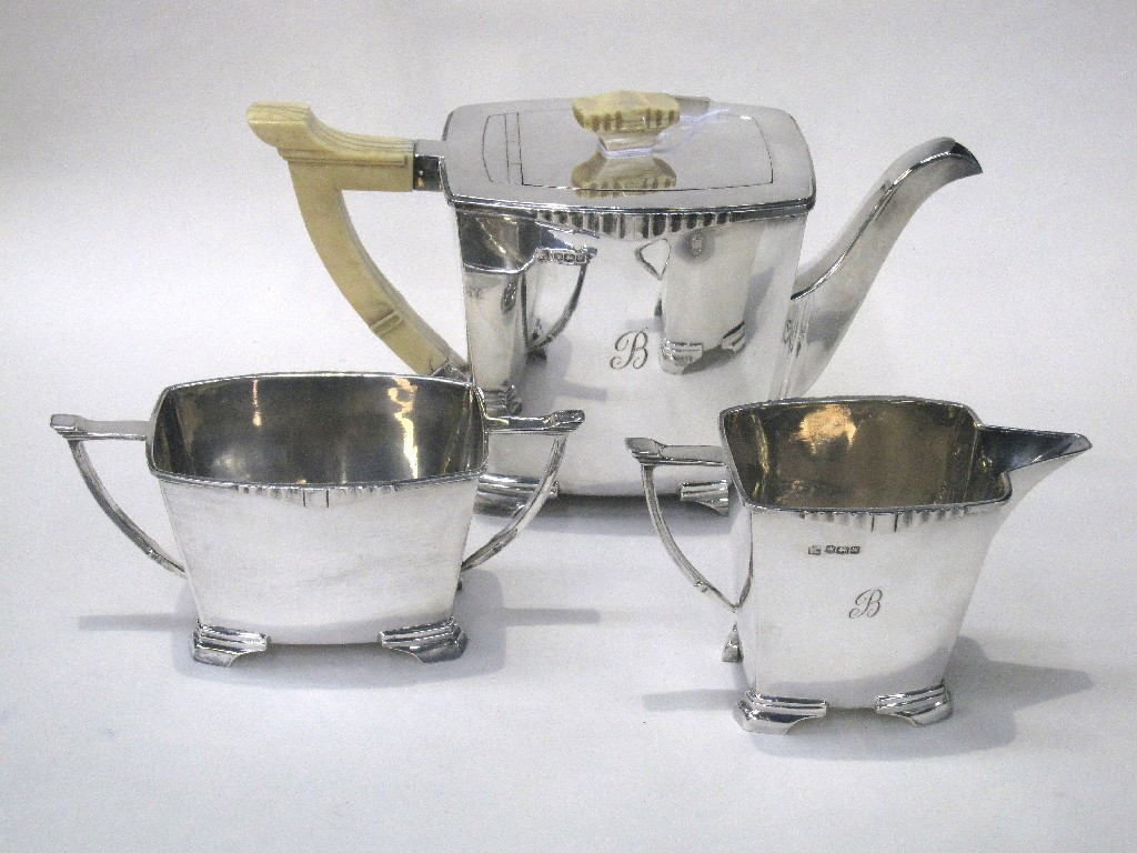 Appraisal: Art Deco silver three piece tea service Sheffield oz