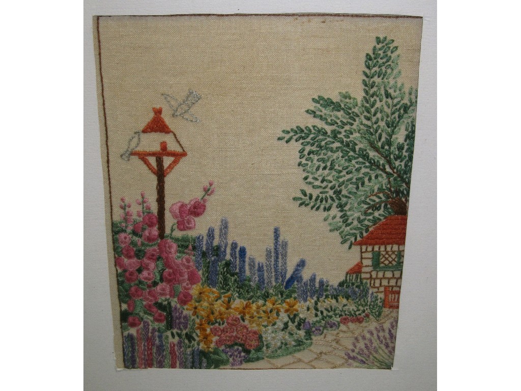 Appraisal: Lot comprising two framed tapestry garden scenes