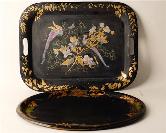 Appraisal: Two Tole Painted Trays an oval with floral motif and