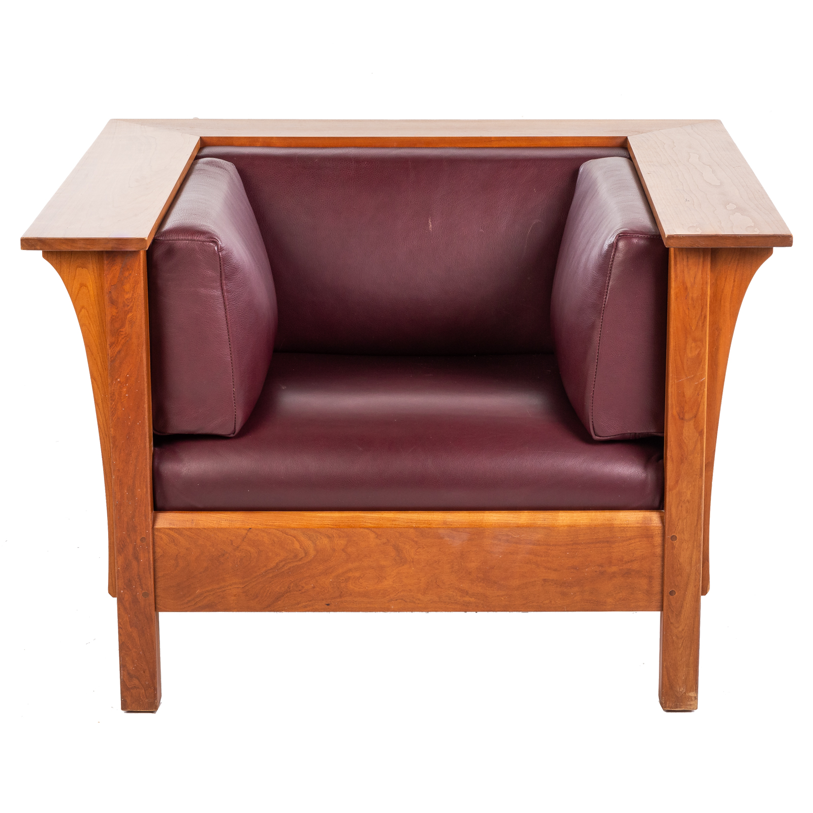 Appraisal: STICKLEY MISSION PRAIRIE SETTLE LEATHER CHAIR Cherry paneled Prairie Settle