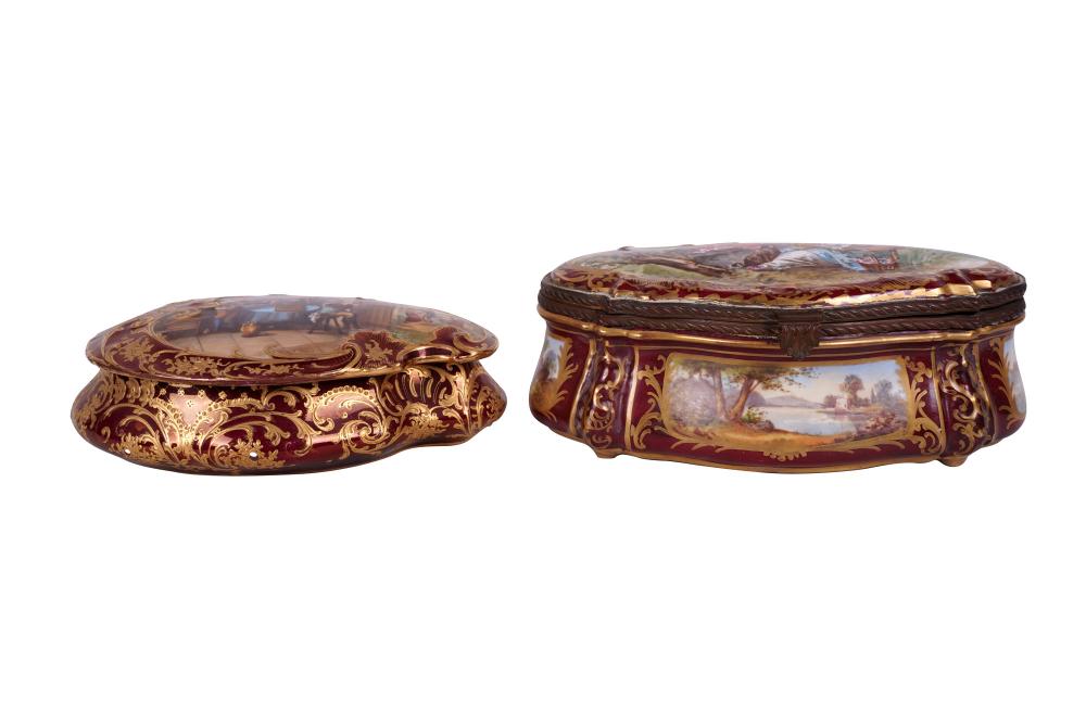 Appraisal: TWO CONTINENTAL PORCELAIN BOXESone with blue Sevres mark the other