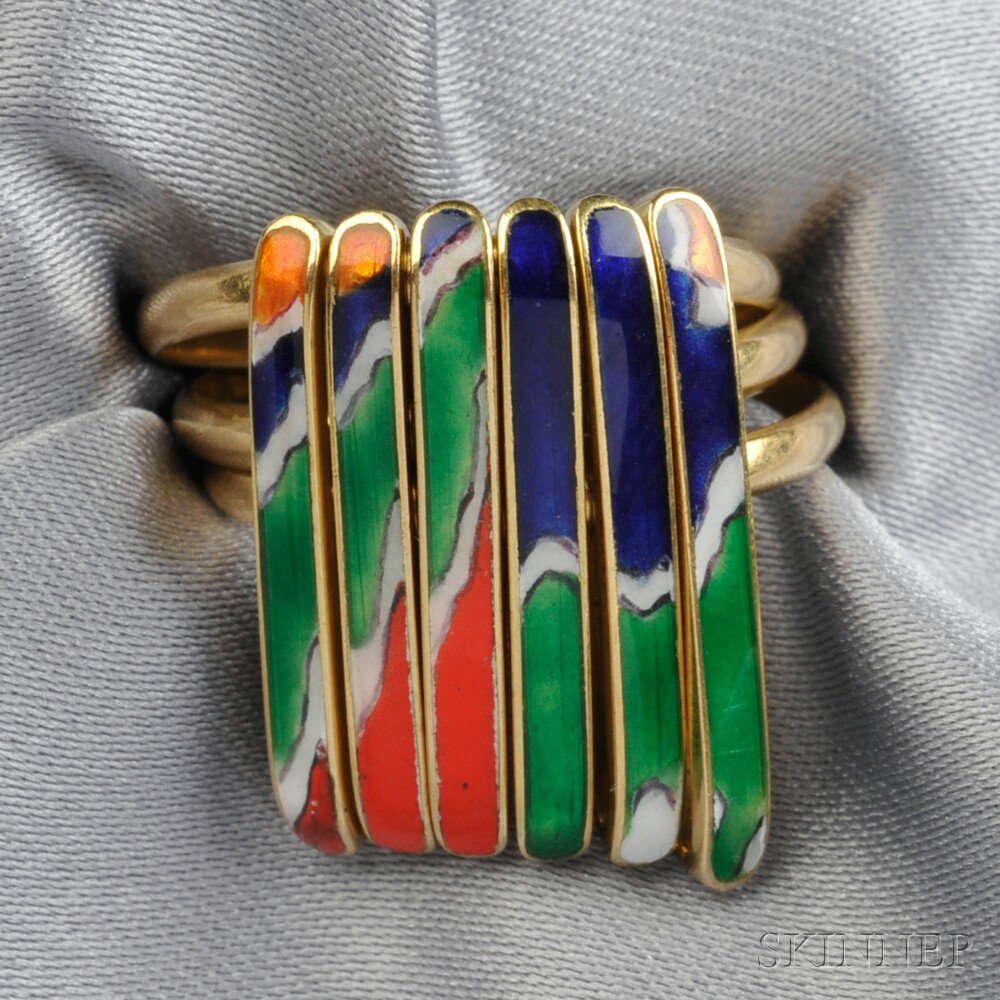 Appraisal: Artist-designed kt Gold and Enamel Ring Piero Dorazio Gem Montebello