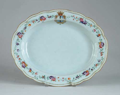 Appraisal: CHINESE EXPORT PLATTER WITH ARMORIAL DECORATION Circa Shaped border with