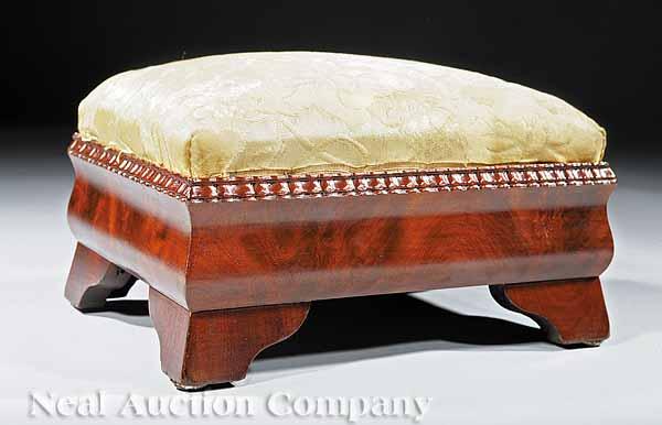 Appraisal: A Small American Late Classical Mahogany Footstool c gold damask