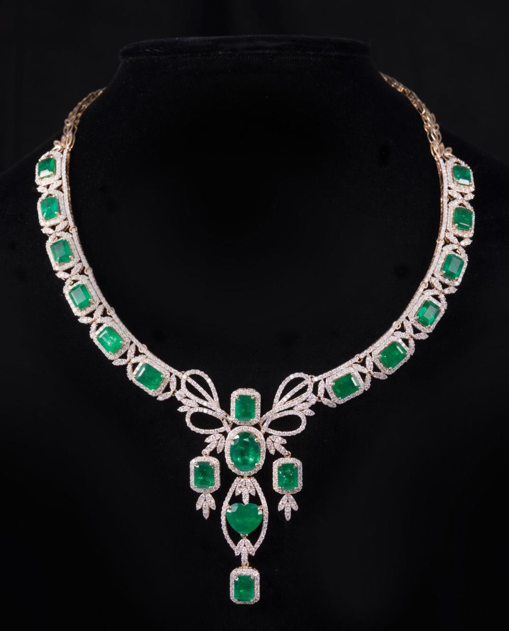 Appraisal: kt Yellow Gold Emerald and Diamond Necklace emeralds total wt