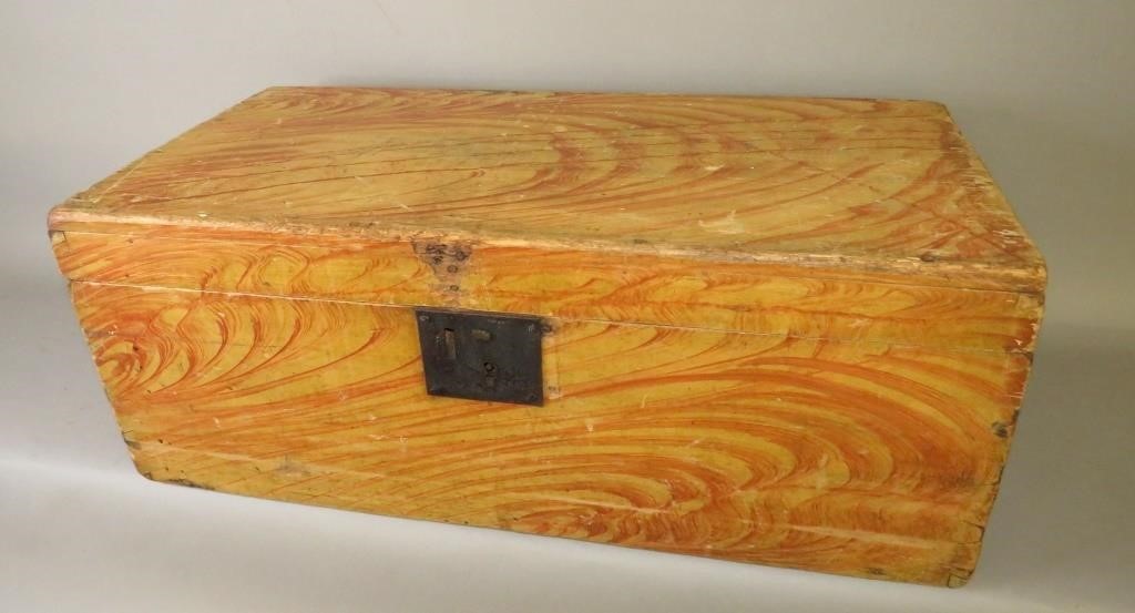 Appraisal: PINE GRAIN PAINT DECORATED TRAVELERS CHESTca mid-late th century dovetail