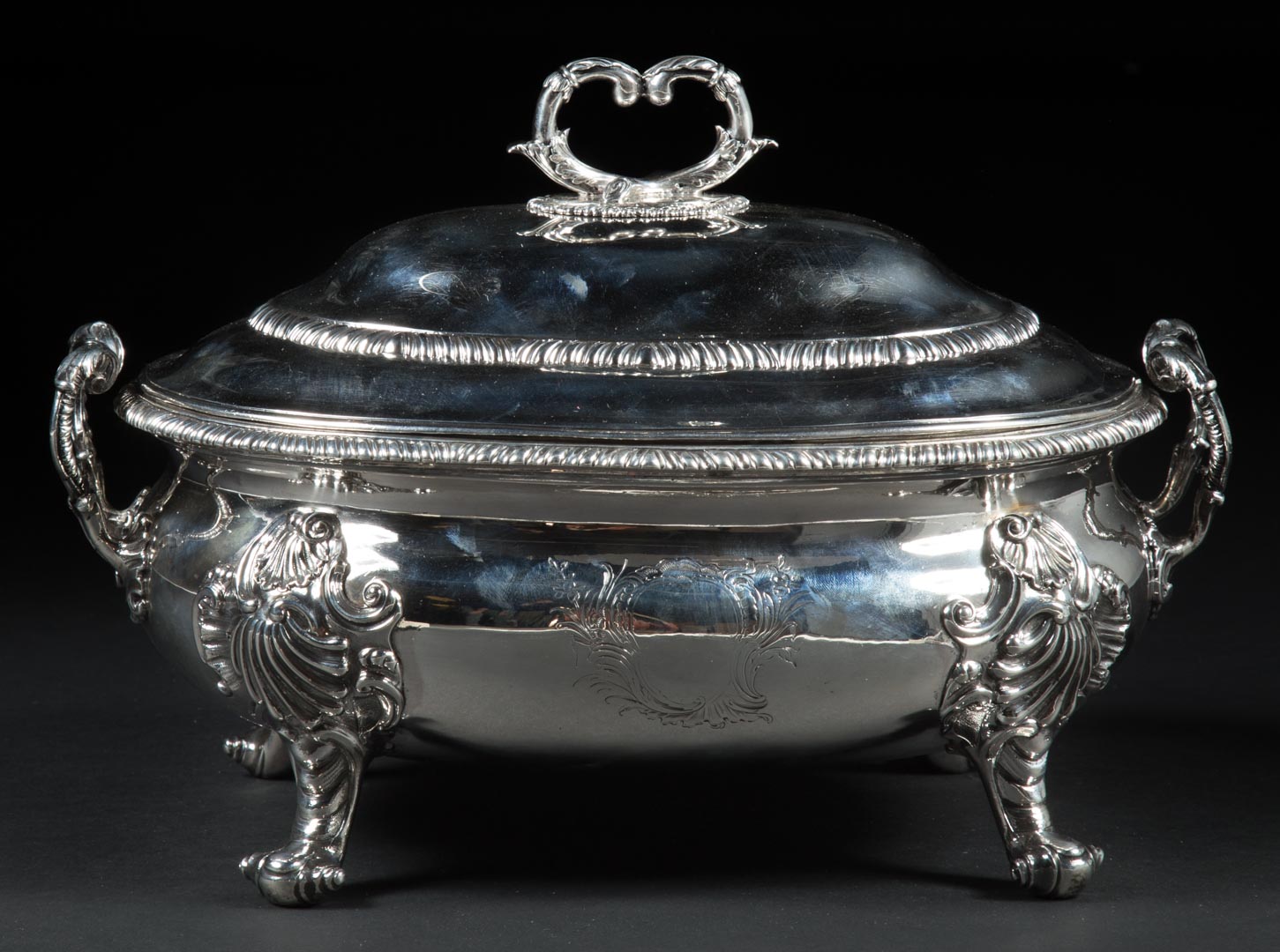 Appraisal: George II sterling silver lidded soup tureen probably John Cam