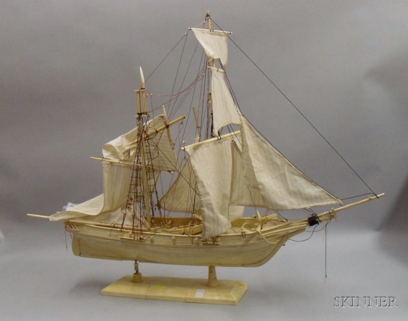 Appraisal: Reproduction Bone Model Ship of an American Brig modern with