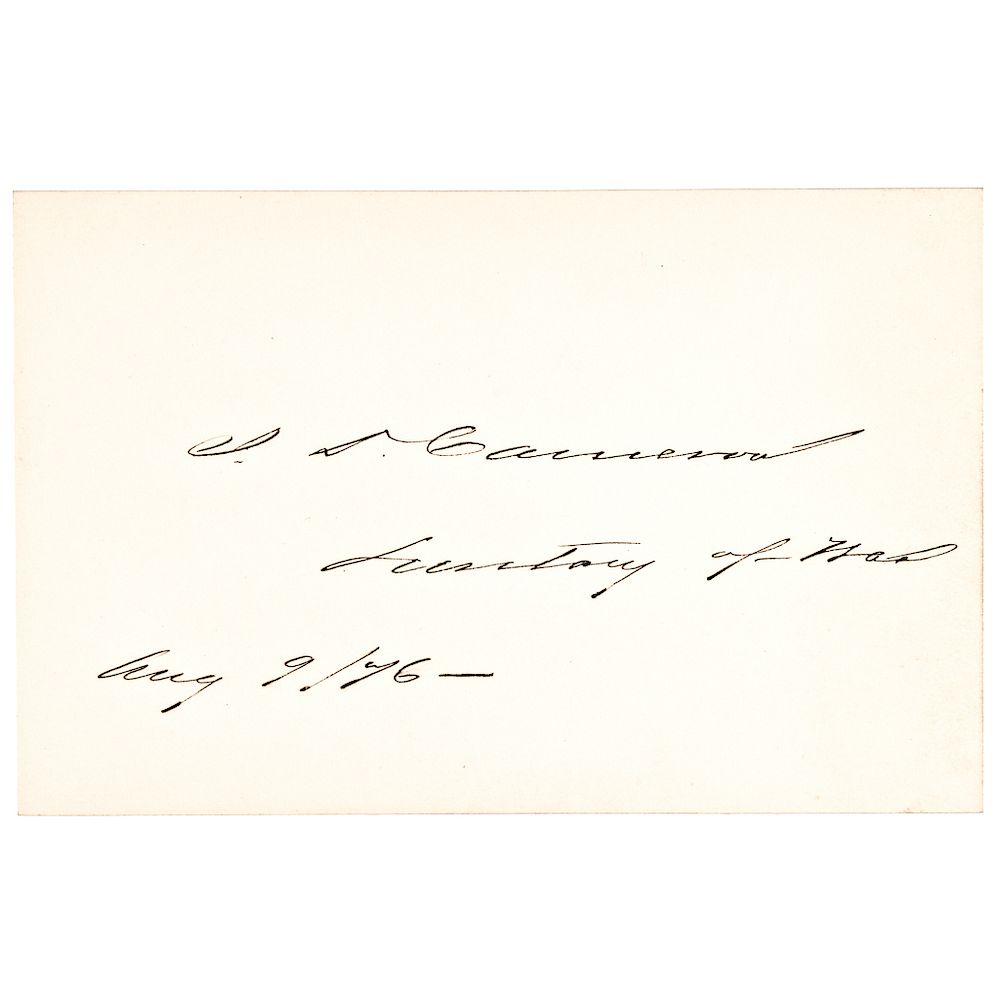 Appraisal: JAMES D CAMERON Secretary of War - Card Signed Choice