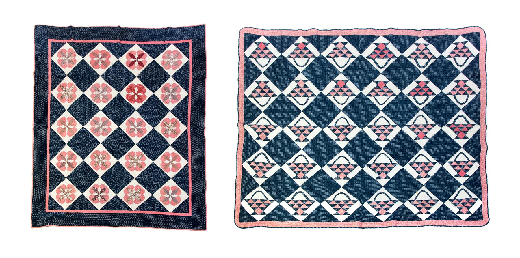 Appraisal: TWO AMERICAN QUILTS Late th century Blue and pink on