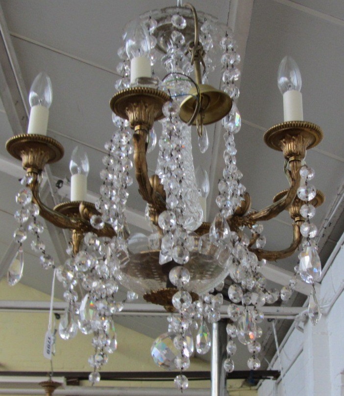 Appraisal: A six branch brass chandelier th century