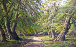 Appraisal: European School mid th Century- Wooded path oil on canvas