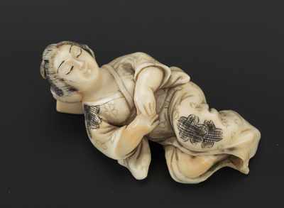 Appraisal: Carved Ivory Netsuke of Sleeping Woman Signed Sleeping woman with