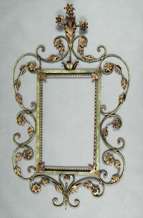 Appraisal: Rococo-Style Painted and Parcel-Gilt Metal Wall Mirror Frame Lacking mirror