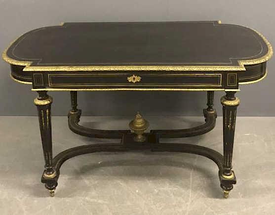 Appraisal: Louis XVI Style Black Center Hall Table Louis XVI style