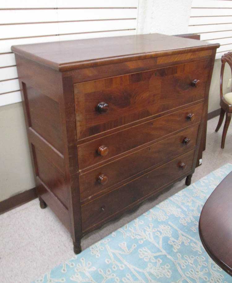 Appraisal: EMPIRE VICTORIAN TRANSITIONAL STYLE MAHOGANY CHEST American mid- th century