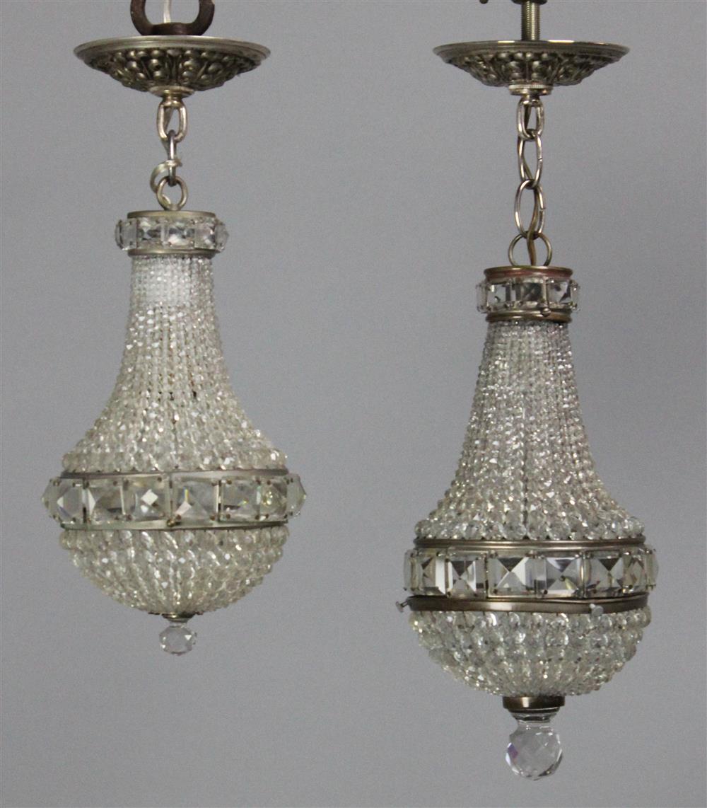 Appraisal: TWO SIMILAR FRENCH GILT BRASS AND BEADED BASKET PETITE CHANDELIERS