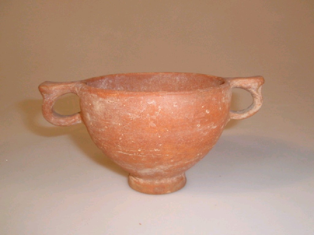 Appraisal: A Roman pottery two-handled cup or skyphos with two ring