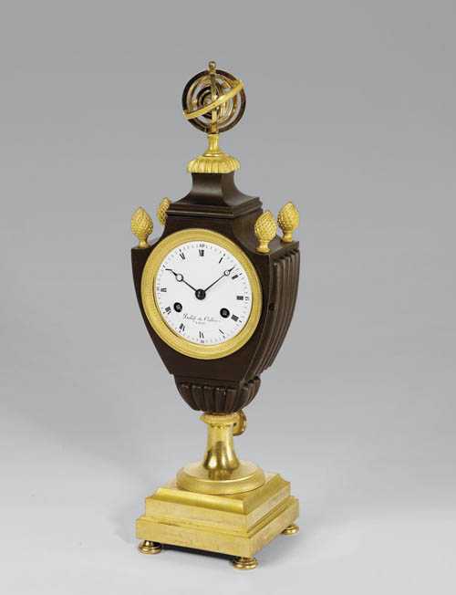 Appraisal: VASE CLOCK Restauration Paris circa Matte and polished gilt bronze