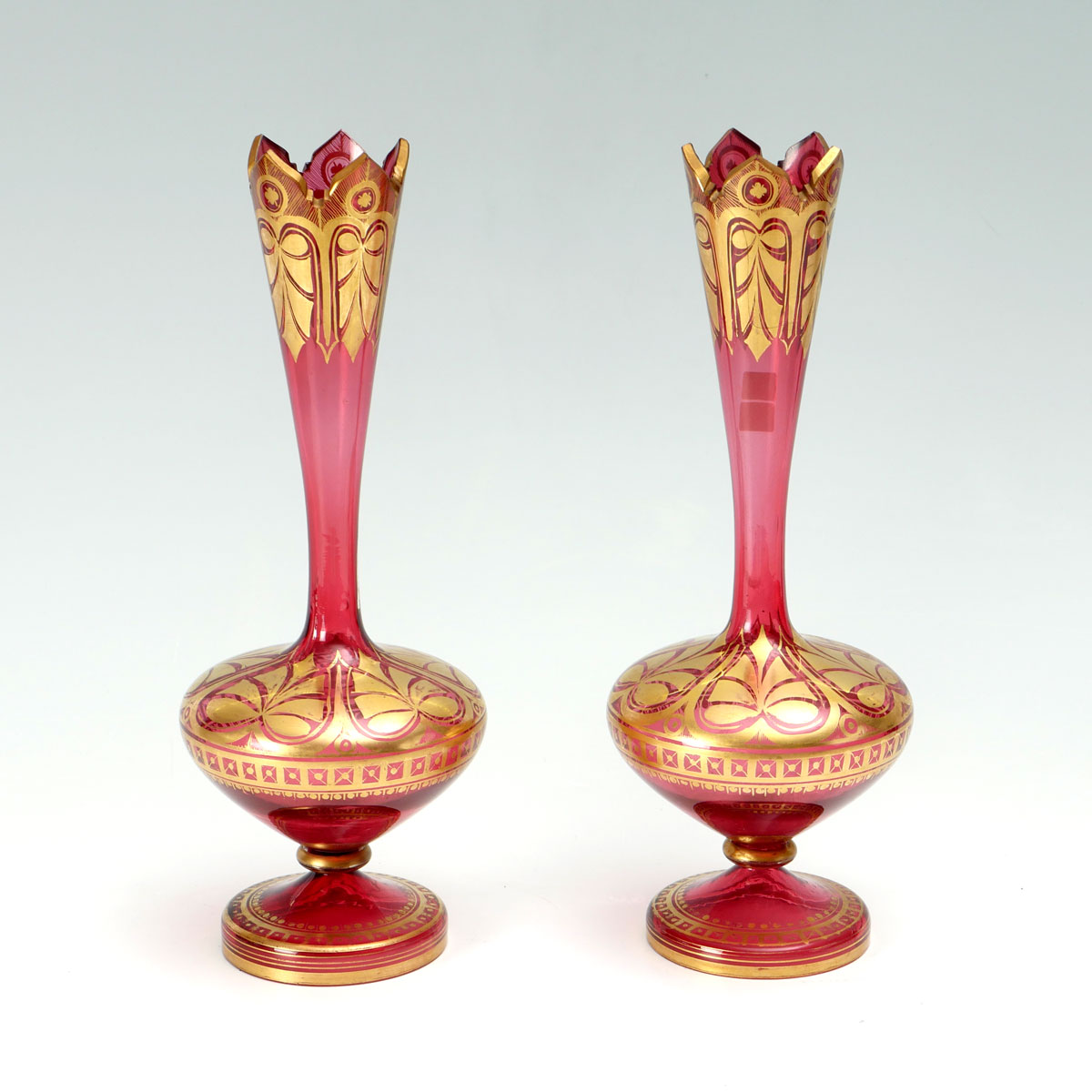 Appraisal: PAIR CRANBERRY MOSER STYLE VASES Pair of Cranberry glass vases