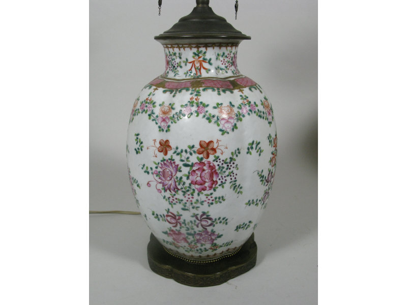 Appraisal: Oriental Porcelain Table Lamp th c melon form vase converted