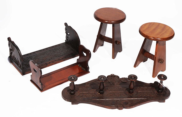 Appraisal: A PAIR OF SMALL WALNUT STOOLS together with a book