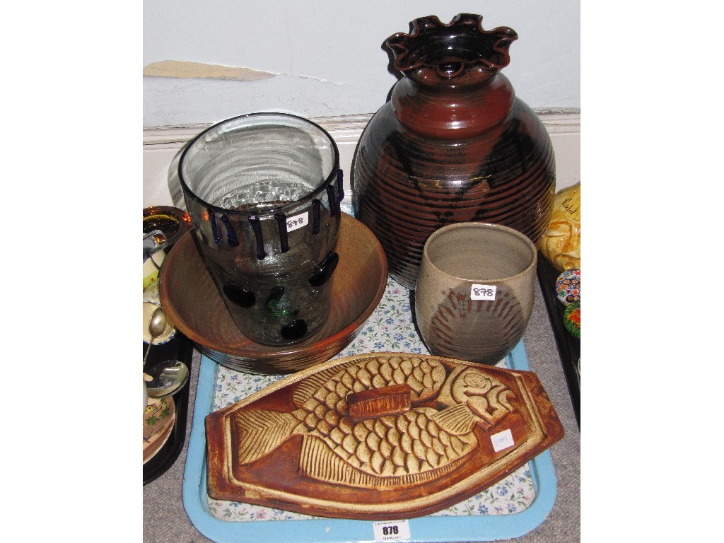 Appraisal: Four pieces of studio pottery and an art glass vase