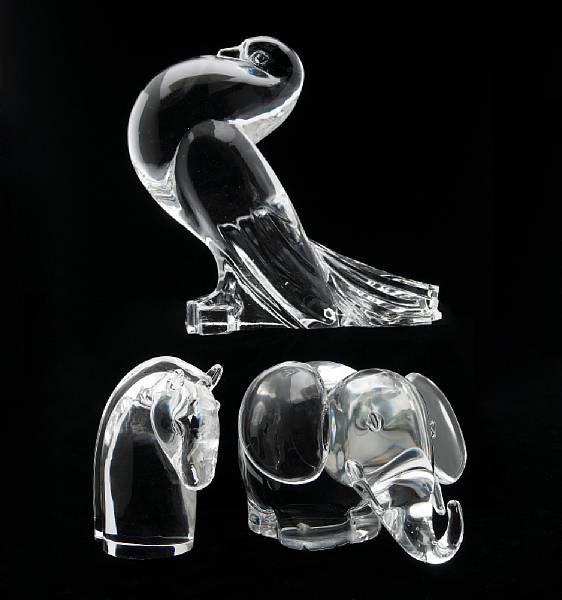 Appraisal: Three Steuben clear glass animal figures comprising a George Thompson