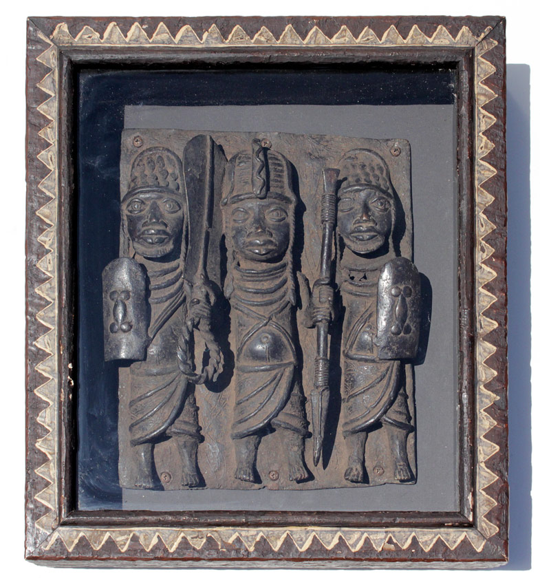 Appraisal: AFRICAN BENIN WARRIOR BRONZE African Warriors Cast in a Relief