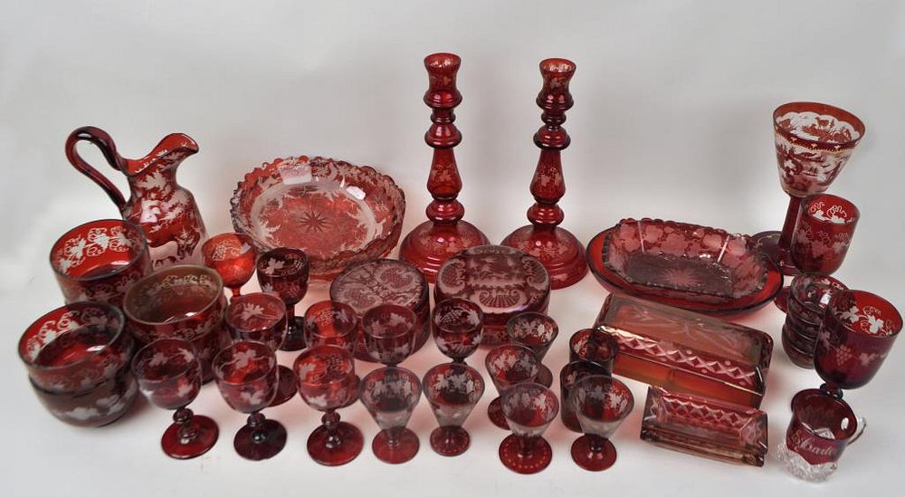 Appraisal: Extensive Collection Bohemian Glass Wares flashed cut to clear Comprising