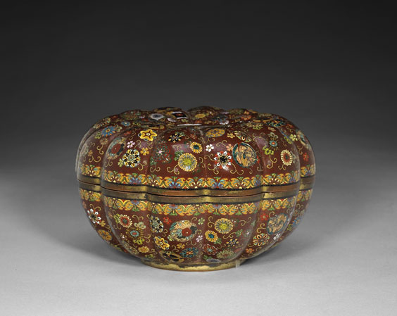 Appraisal: JAPANESE CLOISONN FLORI-FORM BOX Japanese multicolor cloisonn enamel flori-form box