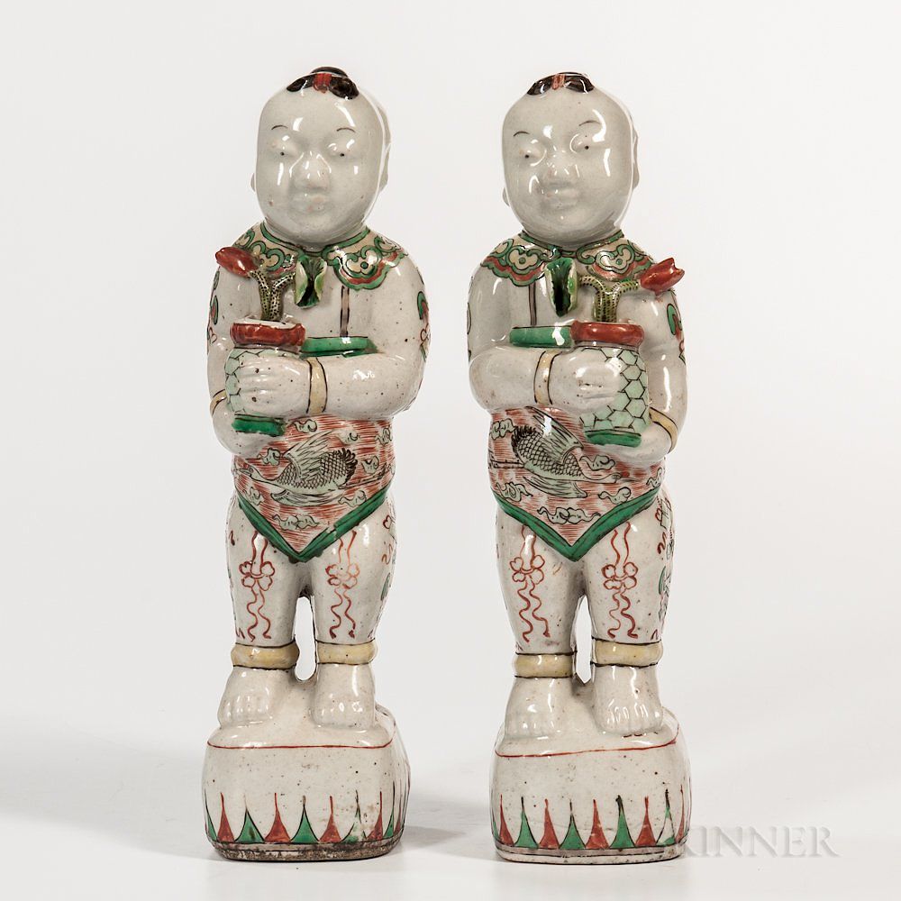 Appraisal: Pair of Famille Verte Figures of Boys Pair of Famille