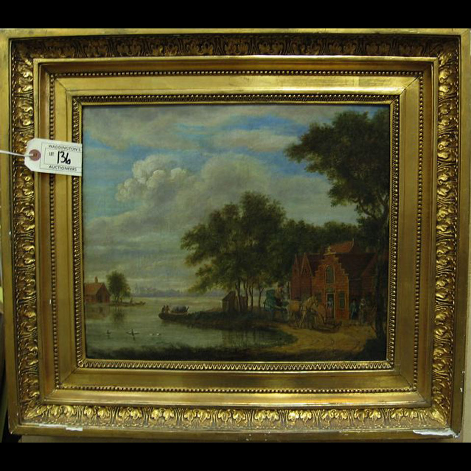 Appraisal: TH CENTURY DUTCH INN BY WATERS EDGE OIL ON CANVAS