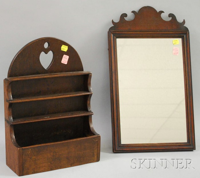 Appraisal: Walnut Veneer Dresser Mirror and a Carved Oak Spoon Wall