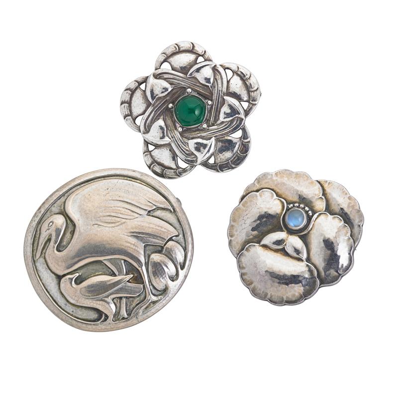 Appraisal: GEORG JENSEN DENMARK THREE STERLING BROOCHES Condition Report