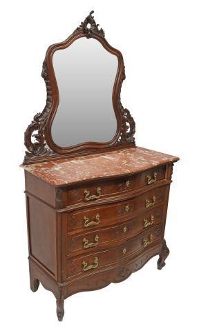 Appraisal: Italian Louis XV style mirrored marble-top walnut dresser early th