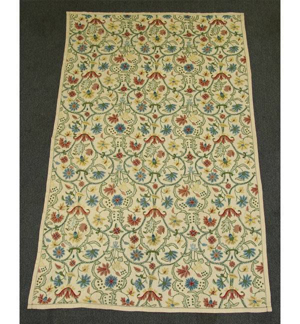 Appraisal: Crewel-work carpet cover vibrant florals x Good condition