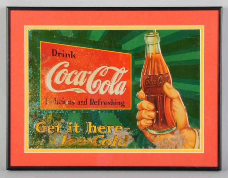 Appraisal: Embossed Tin Coca-Cola Sign Late s Framed and matted under