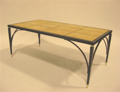 Appraisal: Ebonized wood and wrought iron coffee table th century with