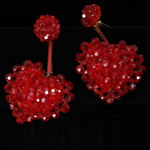 Appraisal: Coppola E Toppo Couture Beaded Red Hearts Drop Earrings Italy