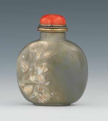 Appraisal: A Chinese Large Carved Agate Snuff Bottle With Blooming Morning