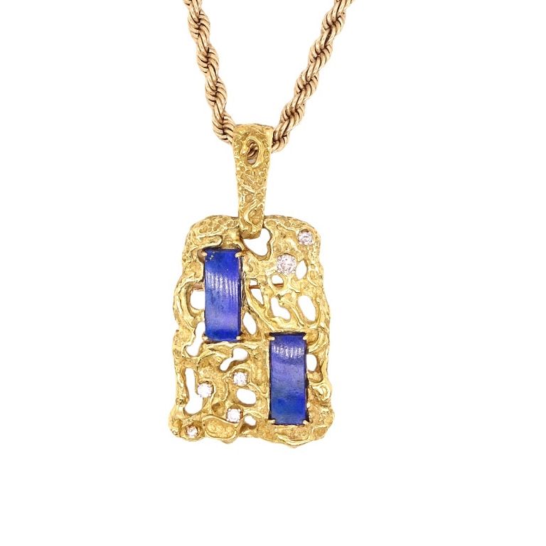 Appraisal: Lapis Diamond Pendant And Necklace Lapis Diamond Pendant And Necklace