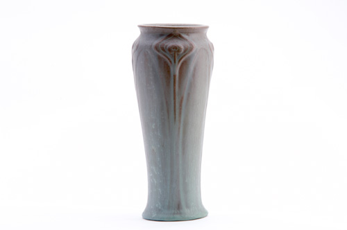 Appraisal: VAN BRIGGLE Vase of brown clay embossed with peacock feathers