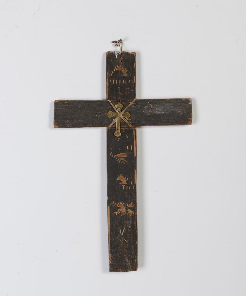 Appraisal: Wood Cross with Straw Overlay th Century New Mexico Wood