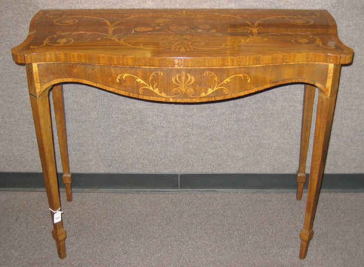 Appraisal: ENGLISH TH CENTURY INLAID CONSOLE TABLE The crossbanded and shaped