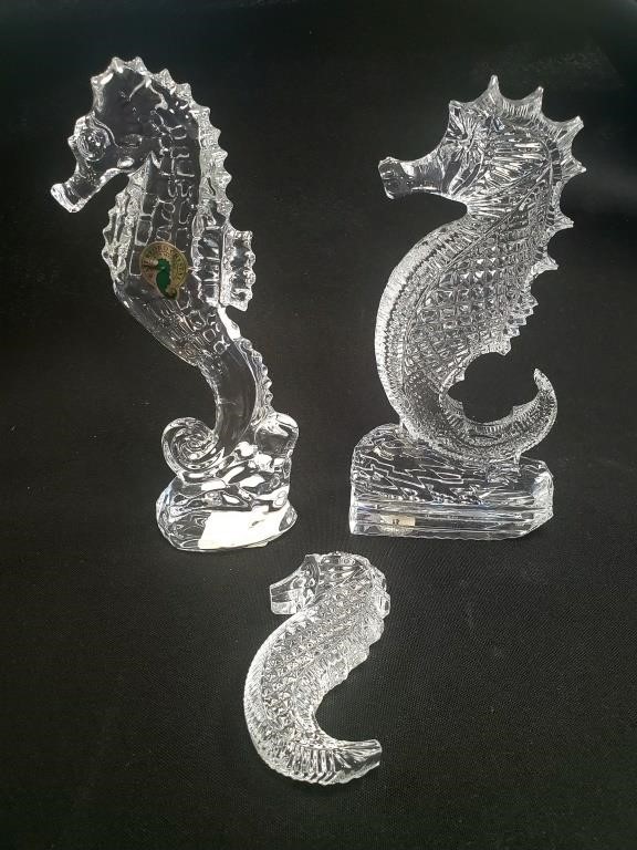 Appraisal: Three vintage Waterford crystal seahorses Two of the three pieces