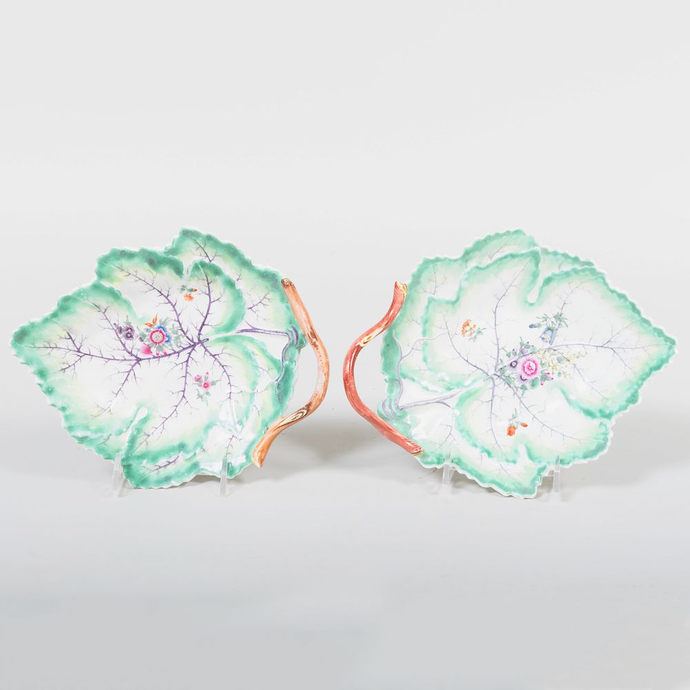 Appraisal: Pair of Worchester Porcelain Leaf-Shaped Dishes x in Property from